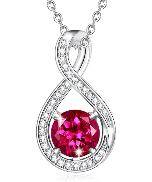 FANCIME Birthstone Necklaces for Women Fine Jewelry Sterling Silver Infinity Pendant Anniversary Birthday Gifts for Her Women Wife Mom Lady Daughter, Chain 16"+2" Extend