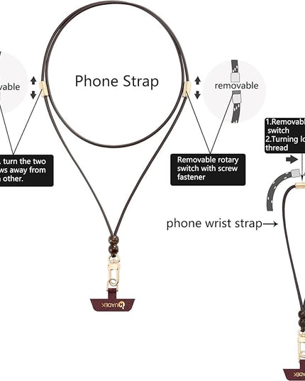 Leather cell phone lanyard Detachable Phone Chain Strap 2-in-1 Phone Chain Wristlet