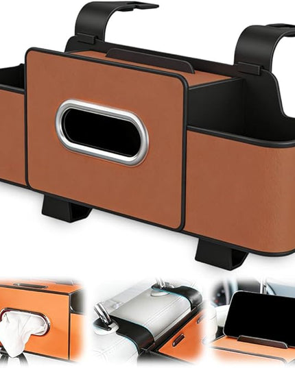 Multifunctional Car Seat Back Storage Box, 3-in-1 Backseat Car Organizer with Dual Cup Holders, Hold Phones, Snacks, Drinks, and Handbags (Brown)