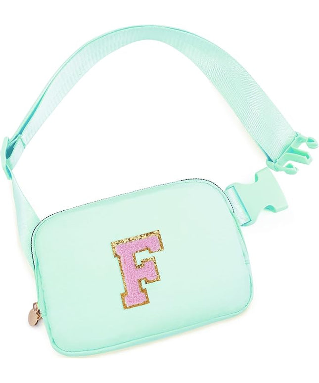 Uygafly Belt Bag Fanny Pack Crossbody Bags with Initials Letter Patch Cute Stuff Birthday Gifts for Teenager Girls Trendy Stuff for Teens | F,Light Green