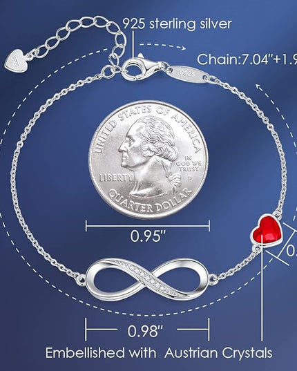 CDE Valentine's Day Gift Infinity Heart Birthstone Charm Link Bracelet for Women 925 Sterling Silver Adjustable Mother's Day Christmas Day Gift Anniversary Birthday Jewelry for Wife Girlfriend Her