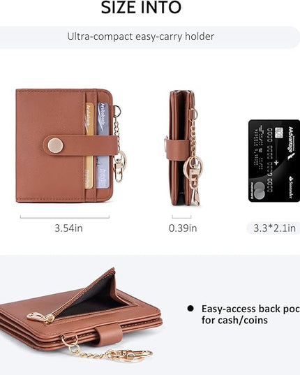 POIUGOYA Slim Wallet for Women,RFID Blocking Bifold Credit Card Holder with Zipper Coin Pocket,ID Window,Keychain