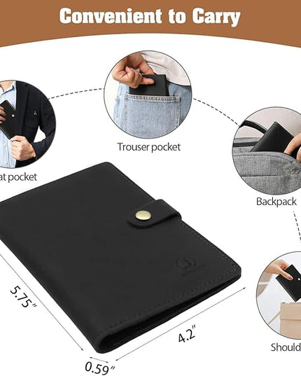 Jack&Chris Genuine Leather Passport Holder For Travel, RFID Blocking Handmade Passport Holder with Card Case Organized & Safe, Quality Travel Essentials for Women and Men for Gifting, Black