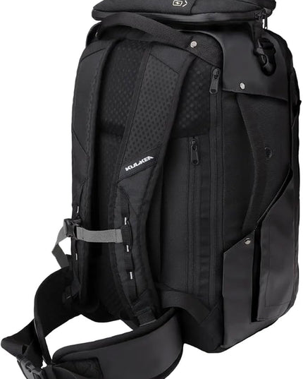 Käydä 44L Travel Backpack - Spacious Carry On Backpack with Detachable Travel Pouch, Magnetic Water Bottle Pocket, Passport and Laptop Pocket - Convertible Boot Bag for Snow Sports (Black/Silver)