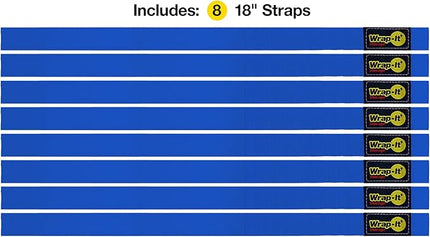 Quick-Straps by Wrap-It Storage - 18" (8-Pack) Blue - Hook and Loop Hose and Cable Organizers