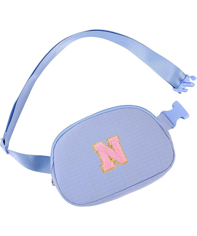 Glratn Initial Letter Fanny Pack for Girls,Patch Belt Bag,Toddler Crossbody Bags，Gifts for 3 4 5 6 7 8 9 10 11 12 Year Old Teens Kids,Christmas Graduation Gifts for Teen Girls .(Blue-N)