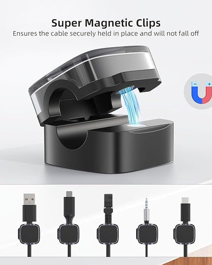 Magnetic Cable Organizer (6-Pack) – Adhesive Cord Clips for Desk, USB & Charging Cables – Reusable No-Drill Wire Holder, Compatible with iOS & Android Devices