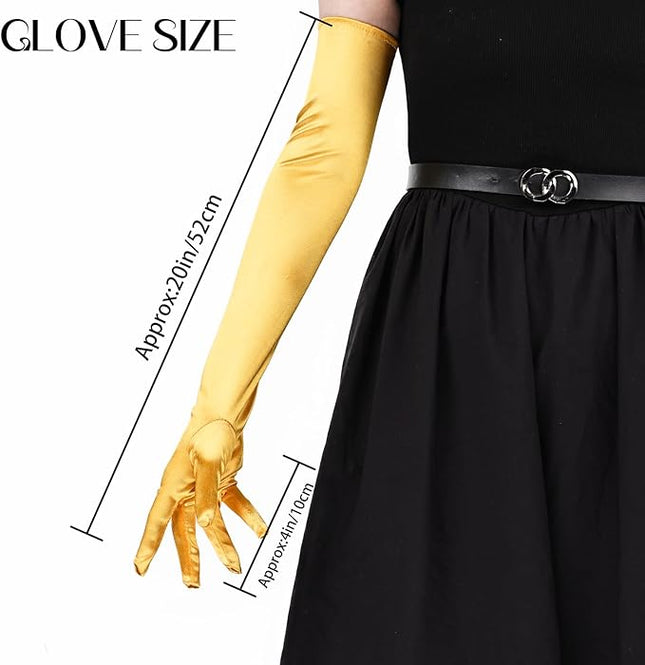THARAHT Women Long Gloves with Satin Elbow Length for 1920s Opera Tea Party Costumes Bridal Evening Dress