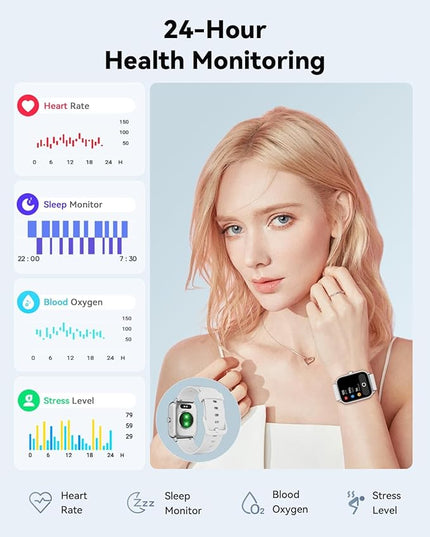Smart Watches for Women/Men, Smart Watch for Android Phones and iPhone Compatible, Alexa Built-in, 1.8" Fitness Watches for Women, IP68 Waterproof /Bluetooth Call, Heart Rate/Sleep Monitor, White