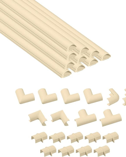 D-Line 157in Cord Hider Kit, Patented Cable Cover, Hide Wires on Wall, Channel for TV Mount Cords, Raceway Wire Hiders, Paintable, Adhesive, Half Round, 10x 0.78in W x 0.39in H x 15.7in L, Beige