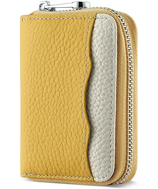 Linno RFID 20 Slots Credit Card Holder Genuine Leather Small Wallet for Women or Men with Zipper