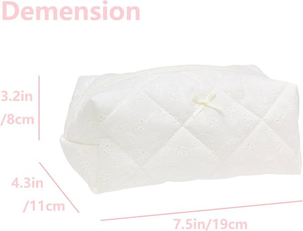 PAZIMIIK 6PCS Cozy Makeup Bag SET Travel Cosmetic Bag for Women Soft Toiletry Bag Aesthetic Makeup Organizer Portable Large Zipper Pouch for Skincare Beauty Accessories Brushes Embroidery White