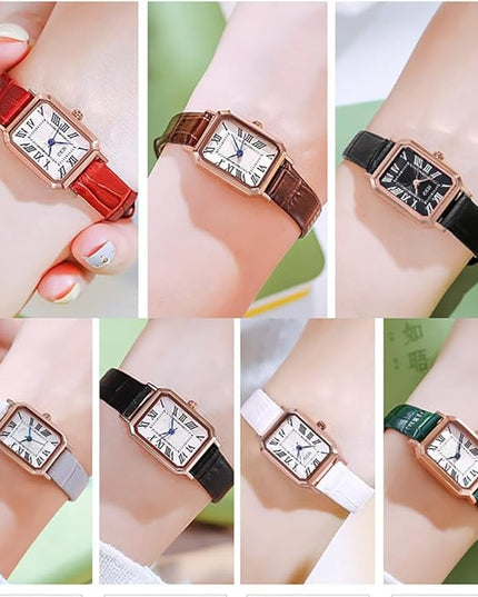 PASOY Vintage Womens Watch Analog Quartz Waterproof Ladies Watches for Women with Leather Strap Square Dial
