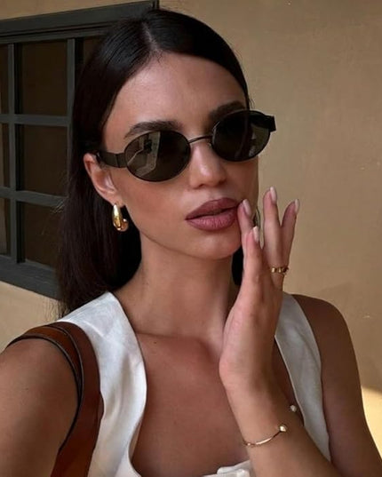 Retro Oval Sunglasses for Women Men - Trendy Gold Sun Glasses - Fashion Metal Frame Shades