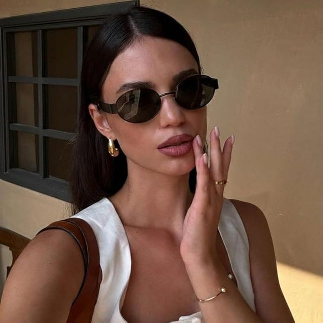 Retro Oval Sunglasses for Women Men - Trendy Gold Sun Glasses - Fashion Metal Frame Shades