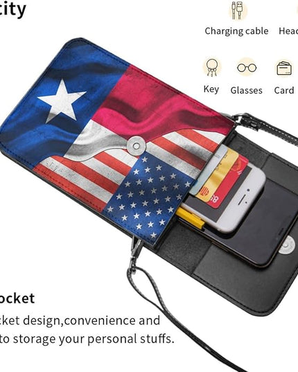 America Flag Texas Flag Small Crossbody Bag Is A Shoulder Bag Designed For Women And Girls Cell Phone Crossbody Wallet Purses With Card Slots Adjustable Strap