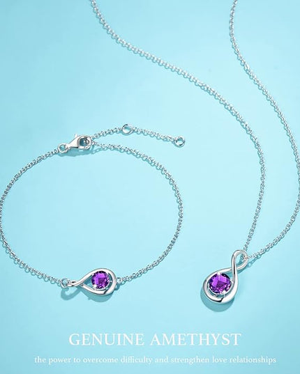 FANCIME Love Bracelet 925 Sterling Silver Infinity Birthstone Bracelets for Women Fine Jewelry Birthday Christmas Gifts for Her Mom Wife, Chain Length 6.7"+1.2" Extend