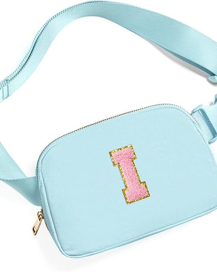 Gitus Gifts for 7 8 9 10 11 Year Old Girls Belt Bag Fanny Pack Crossbody Bags with Initial Letter Patch Birthday Gifts for Daughter Sister Friends Teen girls (Icing Blue-I)