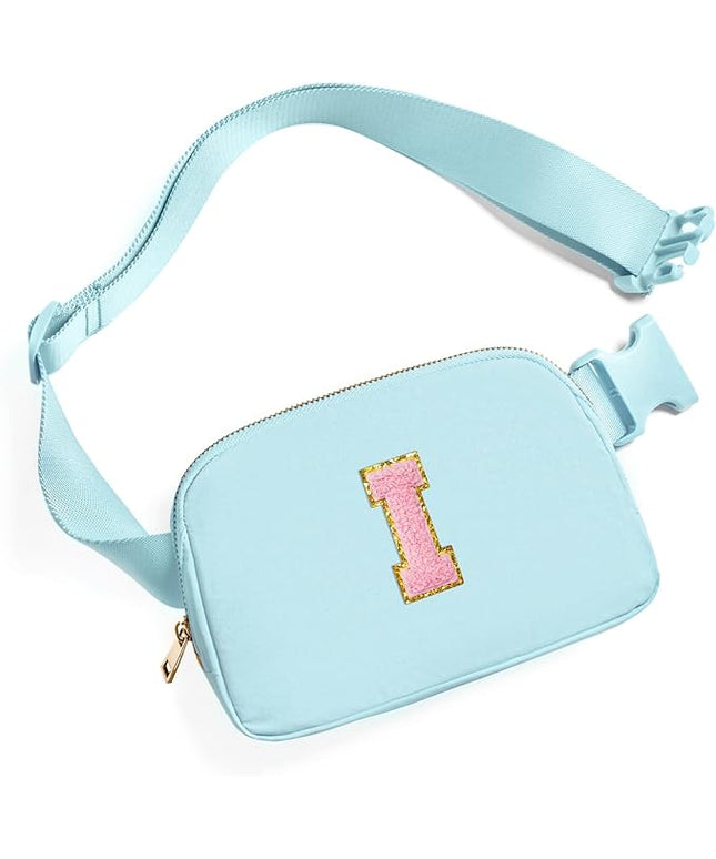 Gitus Gifts for 7 8 9 10 11 Year Old Girls Belt Bag Fanny Pack Crossbody Bags with Initial Letter Patch Birthday Gifts for Daughter Sister Friends Teen girls (Icing Blue-I)