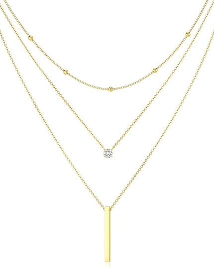 Tewiky Dainty 14k Gold Plated/Silver Cubic Zirconia Necklaces for Women, Simple CZ Jewelry Necklaces Trendy Gifts
