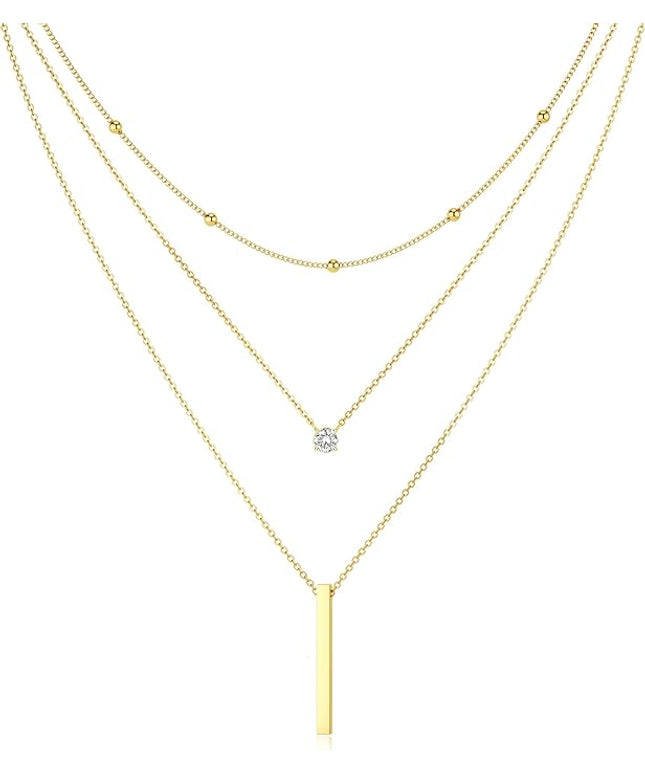 Tewiky Dainty 14k Gold Plated/Silver Cubic Zirconia Necklaces for Women, Simple CZ Jewelry Necklaces Trendy Gifts