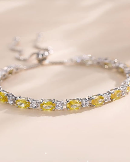 FANCIME Birthstone Tennis Bracelets Sterling Silver Bolo Tennis Bracelets Charm Fine Jewelry Birthday Gifts for Women Mom Wife Her