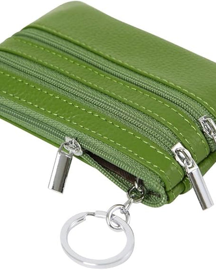 Women's Genuine Leather Coin Purse Mini Pouch Change Wallet with Keychain