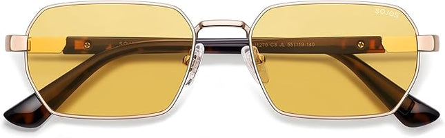 SOJOS Retro Rectangle Polarized 90s Sunglasses for Women Men,Trendy Narrow Hexagon Square Shades SJ1270
