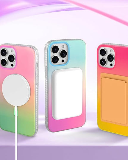 Aesthetic Case for iPhone 12 & 12 Pro Case for Women Girls, Compatible with Magsafe, Cute Girly Trendy Glitter Sparkly Rainbow Magnetic Protective Phone Cover, Matte Iridescent Red & Yellow