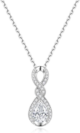 FANCIME Infinity Embrace Birthstone Necklaces for Women Fine Jewelry Sterling Silver Dainty Infinity Pendant Anniversary Birthday Christmas Gifts for Her Wife Mom Daughter