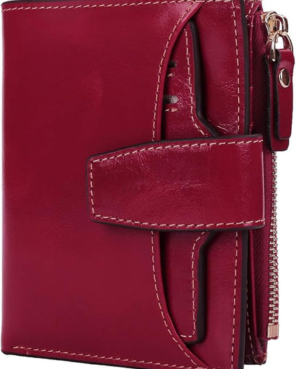 AINIMOER Women's RFID Blocking Leather Small Compact Bi-fold Zipper Pocket Wallet Card Case Purse with id Window