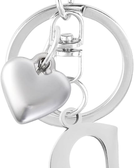 A-Z Heart Initial Letter Keychain, Stainless Steel Alphabet Charm for Handbags, Gift for Women and Girls