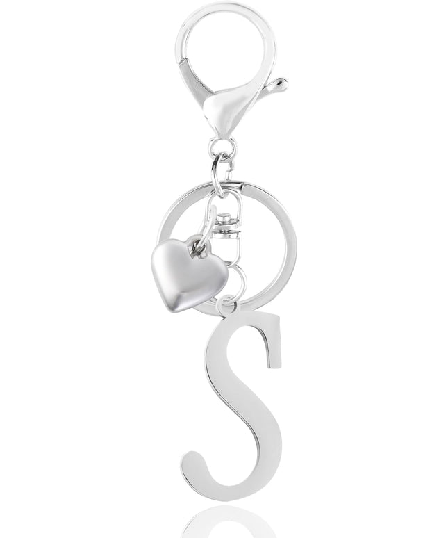 A-Z Heart Initial Letter Keychain, Stainless Steel Alphabet Charm for Handbags, Gift for Women and Girls