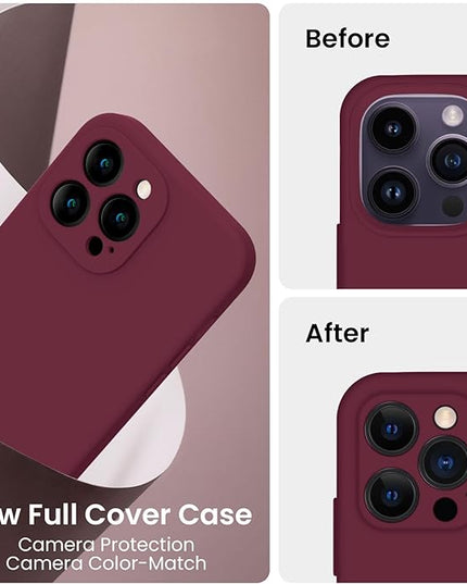 FireNova for iPhone 14 Pro Case, Silicone Upgraded [Camera Protection] Phone Case with [2 Screen Protectors], Soft Anti-Scratch Microfiber Lining Inside, 6.1 inch, Plum