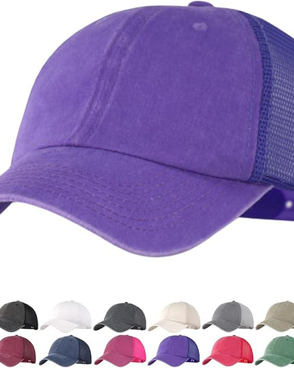 Vintage Washed Soft Crown Baseball Cap Plain Snapback Trucker Hat Men Women Adjustable Distressed Mesh-Back Ball Cap