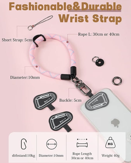 project-cb Hand Wrist Phone Strap,Phone Lanyard Patch ×2,Cell Phone Case Holder,Wristlet Strap for Key,AirPods,Camera (Pink, 12inch)