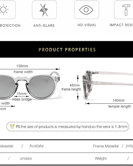 Gleyemor Vintage Polarized Sunglasses for Men Round Sunglasses UV400 Protection Retro Hand-crafted Acetate Frame