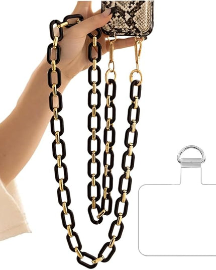 Phone Crossbody Chain Cell Phone Lanyard,Acrylic Shouder Strap Universal Cellphone Chain Strap with Tether Patches Compatible with Most Phones Bag Purse (T)