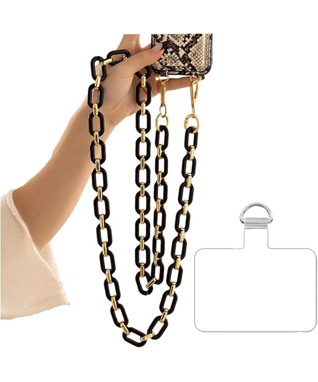 Phone Crossbody Chain Cell Phone Lanyard,Acrylic Shouder Strap Universal Cellphone Chain Strap with Tether Patches Compatible with Most Phones Bag Purse (T)