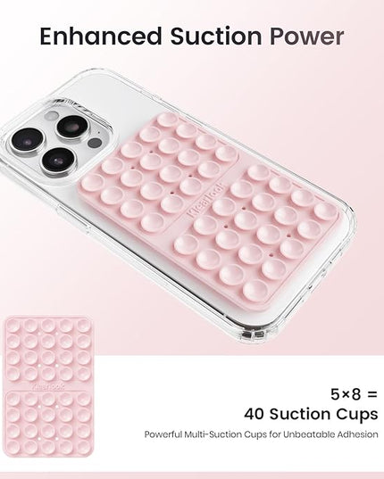Klearlook Silicone Double-Sided Suction Cup Phone Case Detachable Mount, Sticky Phone Grip with Higher Suction Power for iPhone, Hands-Free Phone Accessories Holder for Selfies and Videos, Light Pink