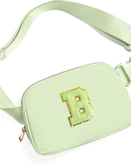 Gitus Gifts for 8 9 10 11 12 Year Old Girls Belt Bag Fanny Pack Crossbody Bags with Initial Letter Patch Cute Stuff Birthday Gifts for Teen Girls Women Personalized Trend Stuff (Light Green-B)