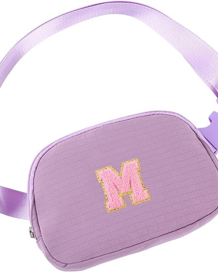 Glratn Initial Letter Patch Belt Bag Fanny Pack Crossbody Bag for Girls, Birthday Gifts for 4 5 6 7 8 9 10 11 12 13 Year Old Girls,Easter Purse Gifts for Teens Kids (Purple-M)