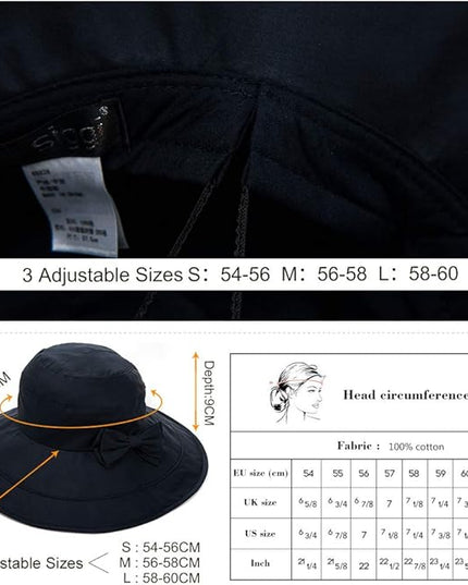 Comhats Packable Summer Cotton Sun Hat Bucket for Women UV Protection Wide Brim Beach Gardening Travel 54-64CM
