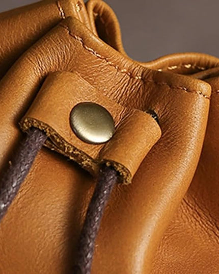 ZYLOXAR Women Genuine Leather Wallet Retro Drawstring Coin Pouch Money Organizer Slim Storage (Brown)