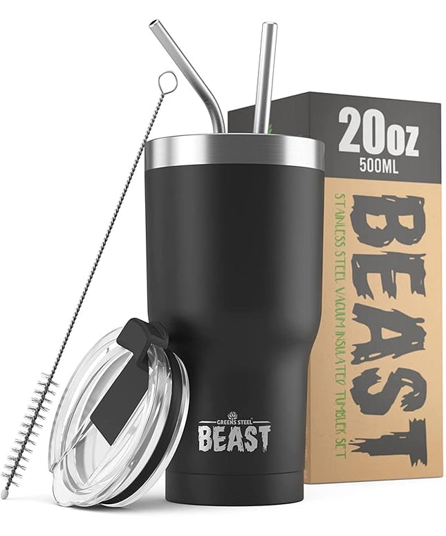 Beast 20 oz Tumbler Stainless Steel Vacuum Insulated Coffee Ice Cup Double Wall Travel Flask (Matte Black)