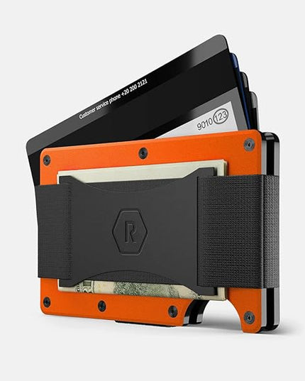 Ridge Wallet for Men - Slim Minimalist Compact Wallet and Card Holder, RFID Protected Front Pocket Wallets for Men with Integrated Cash Strap (Basecamp Orange)