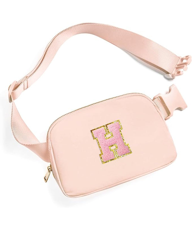 Gitus 6 7 8 9 10 Year Old Girl Gifts Belt Bag Fanny Pack Crossbody Bags with Initial Letter Patch Things for Teen Girls Easter Gifts for Girls Travel Essentials（Coral Pink-H）