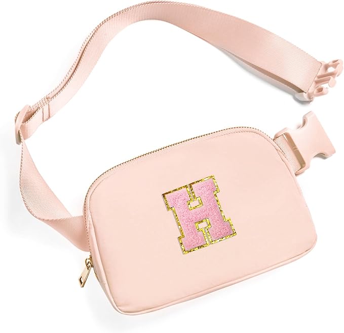 Gitus 6 7 8 9 10 Year Old Girl Gifts Belt Bag Fanny Pack Crossbody Bags with Initial Letter Patch Things for Teen Girls Easter Gifts for Girls Travel Essentials(Coral Pink-H)