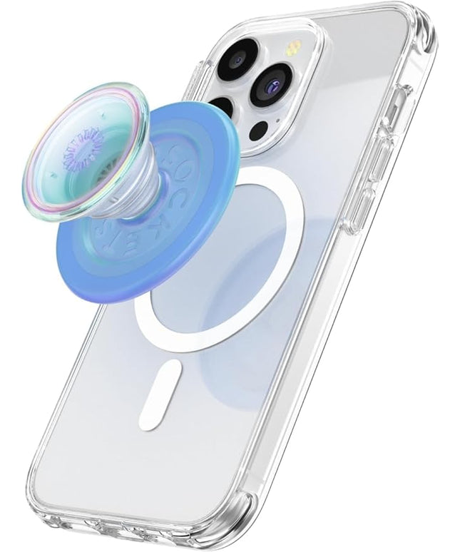 PopSockets Phone Grip for MagSafe with Kickstand, Magnetic Stand, Swappable Top, Secure Hold for iPhone MagSafe Cases, Phone & Tablet Grip - Blue Opalescent