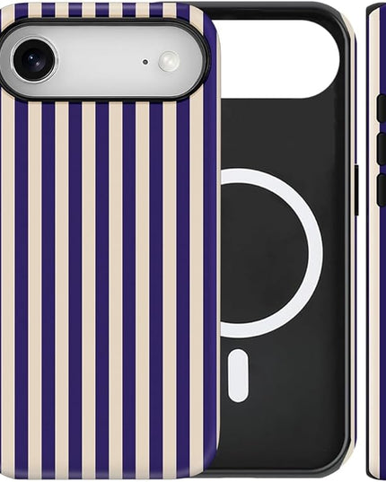 Magnetic for iPhone 17 Air Case Cute Stripes Phone Case, Shockproof Slim TPU and Hard PC Protective Phone Cover Compatible with MagSafe Designed for Women Girls, Deep Purple